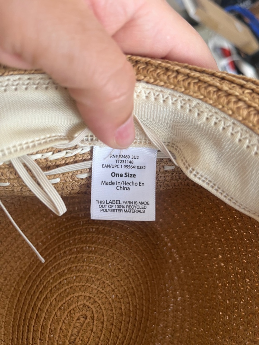 Wide Brim Straw Sun Hat with White Trim - Picture 3 of 4